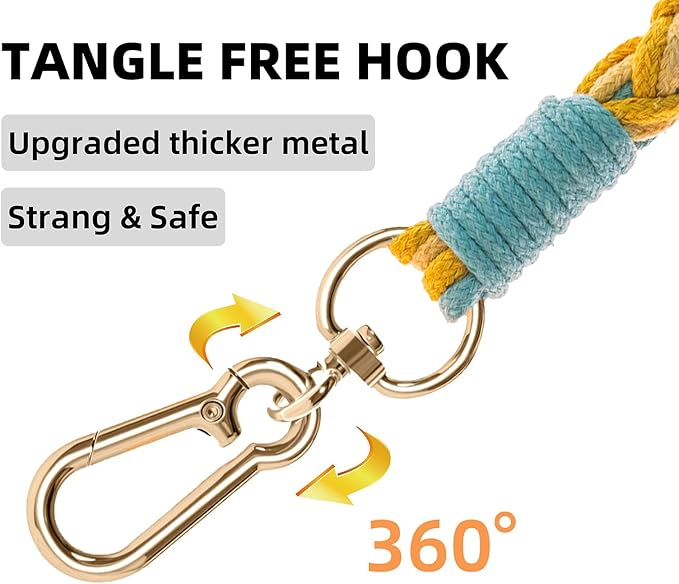 Handmade 5ft Braided Cotton Dog Leash with Unique Floral Handle, Durable and Stylish, Ideal for Small to Large Dogs, Blue & Yellow Twist
