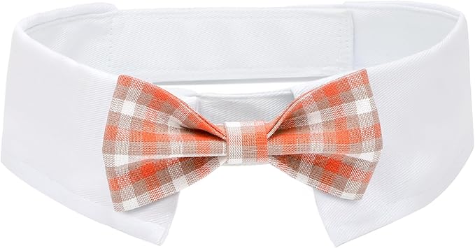 Segarty Dog Bow Tie, Adjustable Orange Plaid Bowtie Collar for Extra Large Dogs, Dog Neck Tie Tuxedo Comfortable Cotton Boy Pets Grooming Accessories for Formal Wedding Holiday Birthday Gift Party
