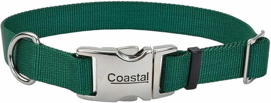 Coastal Pet Adjustable Dog Collar with Metal Buckle - Comfortable Fade-Resistant Dog Collar with Snap Lock - Perfect for Walking & Tie Outs - Hunter - 1" x 14"-20"