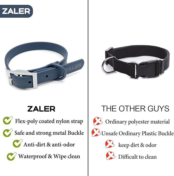 ZALER Waterproof Dog Collar, Adjustable Odor Proof Dog Collars Easy to Clean, Soft Comfortable Pet Collars for Large, Medium Small Dogs (Navy Blue, M(Length:11.4''-15.4''; Width:0.75''))