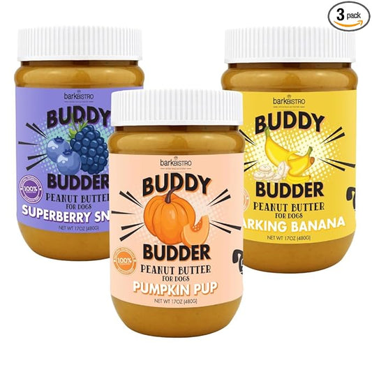 Bark Bistro Company, Superberry Snoot + Barkin Banana + Pumpkin Pup, 100% Natural Dog Peanut Butter, Healthy Dog Treats - Made in USA (Set of 3 / 17oz)