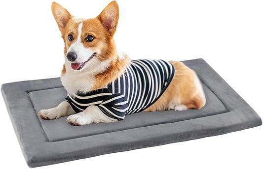 KHONSU PET Dog Bed Mat Crate Pad for Up to 45 lbs Dogs with Reversible Sides for Cold and Hot Seasons, Completely Washable Cushioned Pad 1.1inch Thin Dog Bed