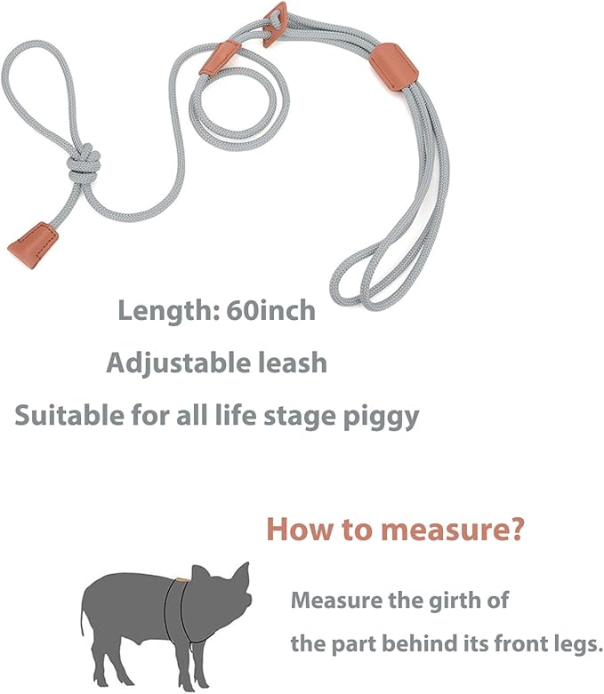 Pig Harness & Leash, Escape Prevention Adjustable Rope, All in One Design, All Life Stages Small to Medium Mini Pigs-5 Feet Long-Brown