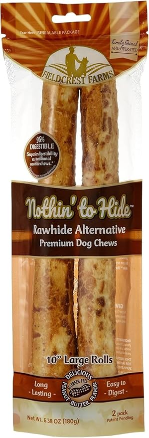 Fieldcrest Farms Nothing to Hide Natural Rawhide Alternative Large 10" Rolls for Dogs - 3 Pack Bundle (Chicken, Beef, Peanut Butter) Premium Grade Easily Digestible Chews - Great for Dental Health
