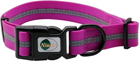 NIMBLE Dog Collar Waterproof Pet Collars Anti-Odor Durable Adjustable Polyester Soft with Reflective Cloth Stripe Basic Dog Collars S/M/L Sizes (Medium (11.81”-18.5”inches), Rose Purple)