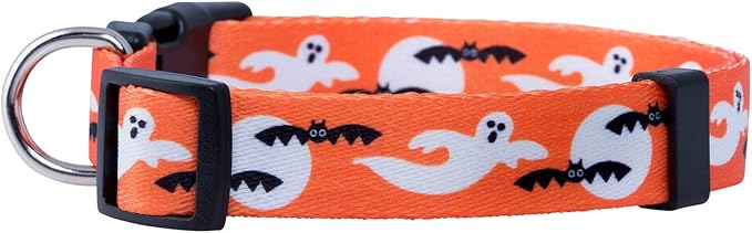 Native Pup Halloween Dog Collar- Spooky Fall Themed Horror Costume Collars- Skull, Pumpkin, Ghost, Bat, Witch, Candy Corn, Spider- Adjustable for Small, Medium, Large Breeds (Small, Ghosts)