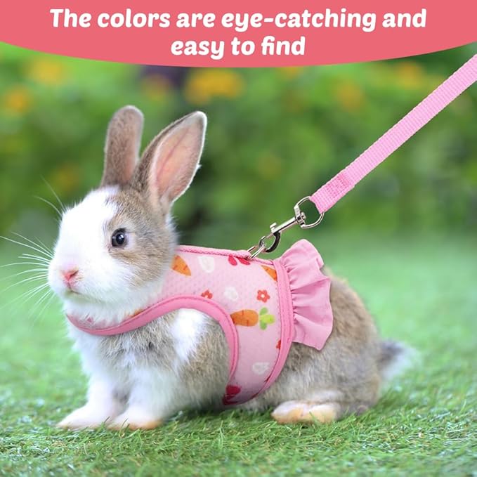 DONGKER Rabbit Harness and Leash,Adjustable Bunny Vest Harness Breathable Mesh Available All Seasons for Walking Escape Proof Guinea Pigs Bunnies Hamsters