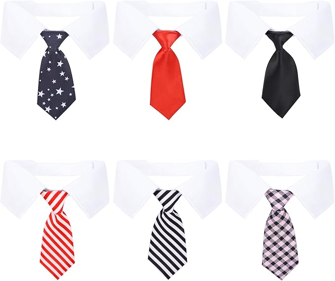 Segarty Neck Tie for Dogs, 6 Pack Adjustable Cute Pet Ties Collars Grooming Accessories Formal Wedding Costume for Medium Large Dogs, Black Red Star Dog Necktie Set Birthday Holiday Party (XL)
