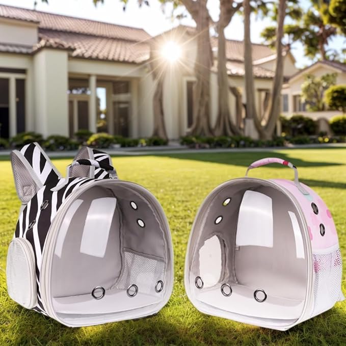 Portable Small Animal Backpack with Zebra Printing, Space Capsule Bubble Pet Carrier Cage Travel for Guinea Pig, Rabbit, Hamster, Bird, Bearded Dragon, Sugar Glider, Squirrel, Tortoise, Lizard