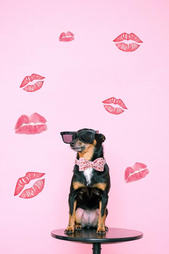 Unqiue Style Paws Valentine's Lips Dog Collar, Soft and Cute Dog Bow Tie, Holiday Durable Pet Collar with Bow Adjustable Collar for Large Dogs