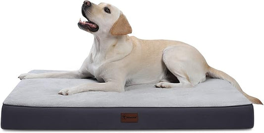 MIHIKK Waterproof Dog Beds Large Sized Dog Orthopedic Dog Beds for Crate with Removable Washable Cover Egg-Crate Foam Pet Pad Mat with Anti-Slip Bottom, 41x27 Inch, Light Grey