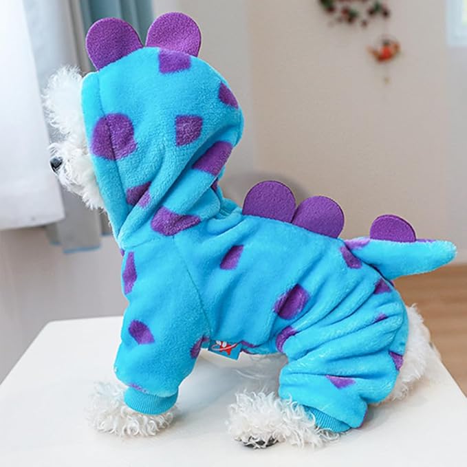 Dinosaur Dog Clothes for Small Dog Girl Boy,Fleece Winter Puppy Hoodies with Leash Ring,Cold Weather Coat for Cat,Funny Dog Dinosaur Costume for Christmas Halloween. (Blue, X-Small)