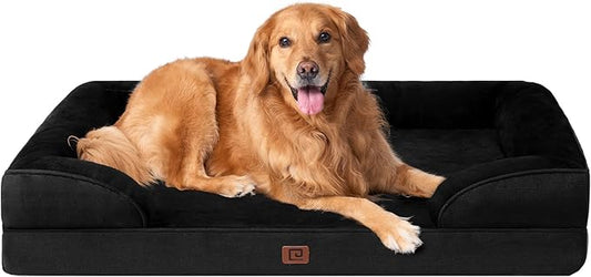 EHEYCIGA Orthopedic Dog Beds for Large Dogs, Waterproof Memory Foam Large Dog Bed with Sides, Non-Slip Bottom and Egg-Crate Foam Pet Couch Bed with Washable Removable Cover, Black
