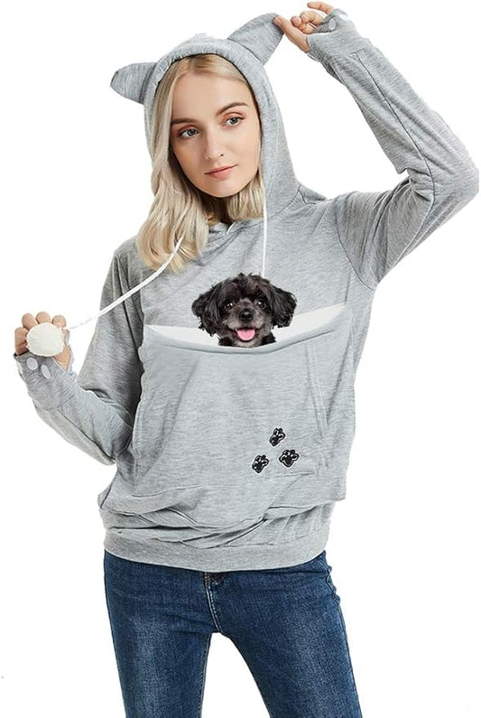 Unisex Pet Carrier Hoodie Cat Dog Pouch Holder Sweatshirt Shirt Top