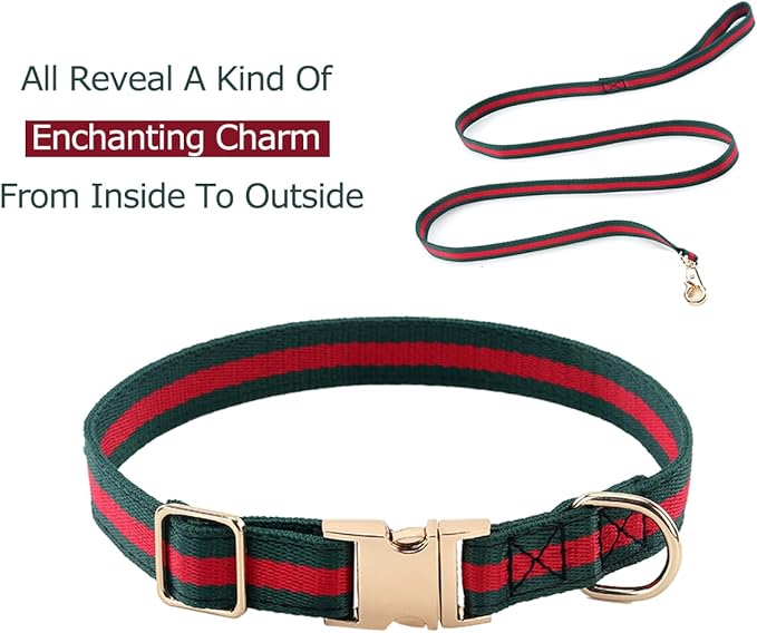 Stylish and Elegant Dog Collar,Adjustable Metal Belt Buckle, Durable High Density Fabric for Comfortable Pet Dog Collar and Dog Leash Set Packing for Medium Dogs