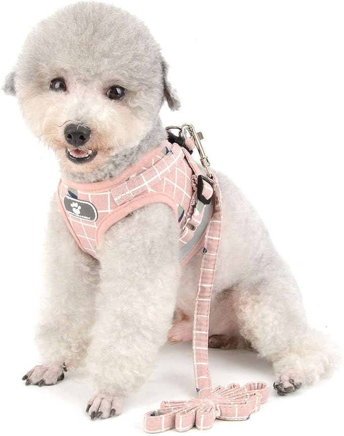 Zunea No Pull Small Dog Harness and Leash Set Adjustable Reflective Step-in Chihuahua Vest Harnesses Mesh Padded Plaid Escape Proof Walking Puppy Jacket for Boy Girl Pet Dogs Cats Pink XL