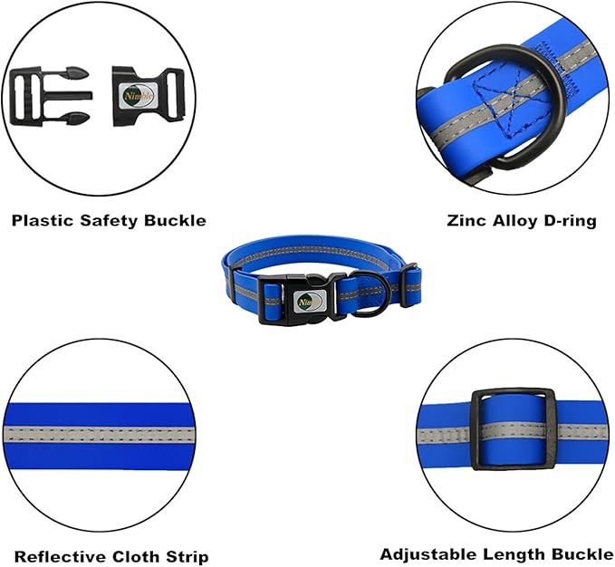 NIMBLE Dog Collar Waterproof Pet Collars Anti-Odor Durable Adjustable PVC & Polyester Soft with Reflective Cloth Stripe Basic Dog Collars S/M/L Sizes (Medium (11.81”-18.5”inches), Blue)