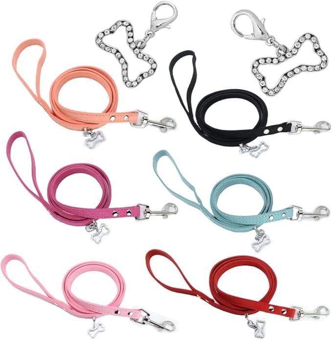 Puppy Collar and Leash with Bling Diamond, Pretty Crystal Sparkly Rhinestone Glitter Jewel Girls Cat Collars for XXS Xs Small Medium Pet Female Dogs Boys Kitten, Hot Pink XXSmall
