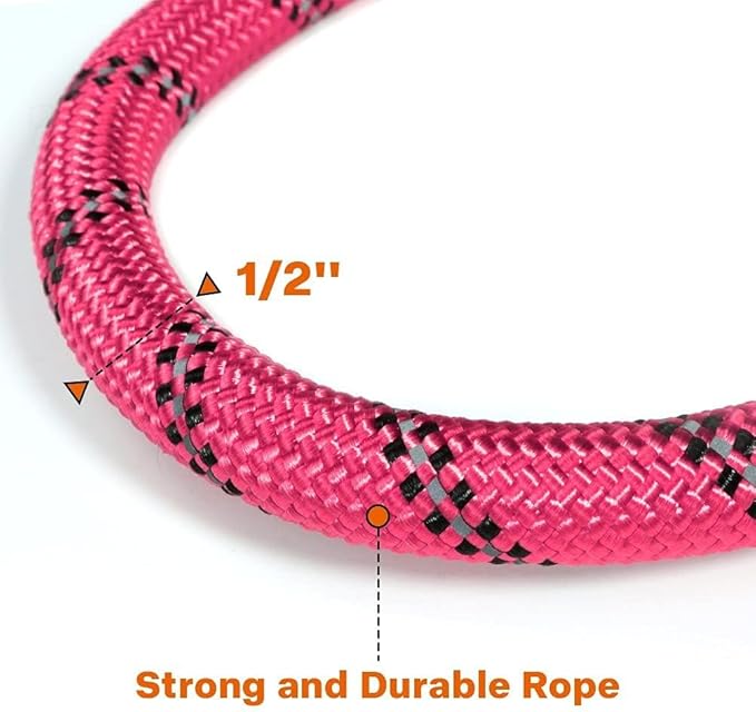 Taglory Rope Dog Leash 5 FT with Comfortable Padded Handle, Highly Reflective Threads Leash for Medium Large Dogs, 1/2 inch, Pink