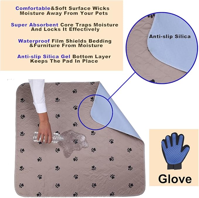 SincoPet Washable Dog Pee Pads with Puppy Grooming Gloves,Puppy Pads,Reusable Pet Training Pads,Large ,Waterproof Pet Pads for Dog Bed Mat,Super Absorbing Whelping Pads,36 Round Inch (Pack of 2)