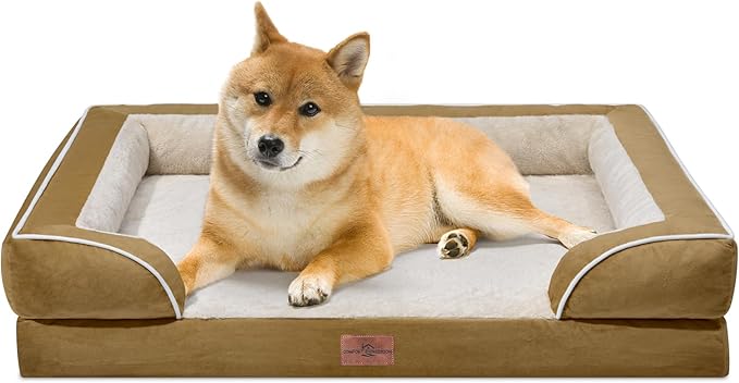 Comfort Expression Large Dog Beds Waterproof Orthopedic Foam Dog Sofa Beds Comfy Pet Bed with Washable Removable Cover & Non-Slip Bottom(Large,Khaki)
