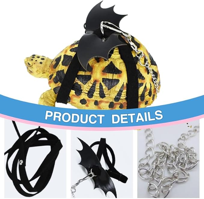 Turtle Harness and Leash with Wings- Harness Strap Chest Collar Adjustable Rope Walking for Turtle Reptile(Black S