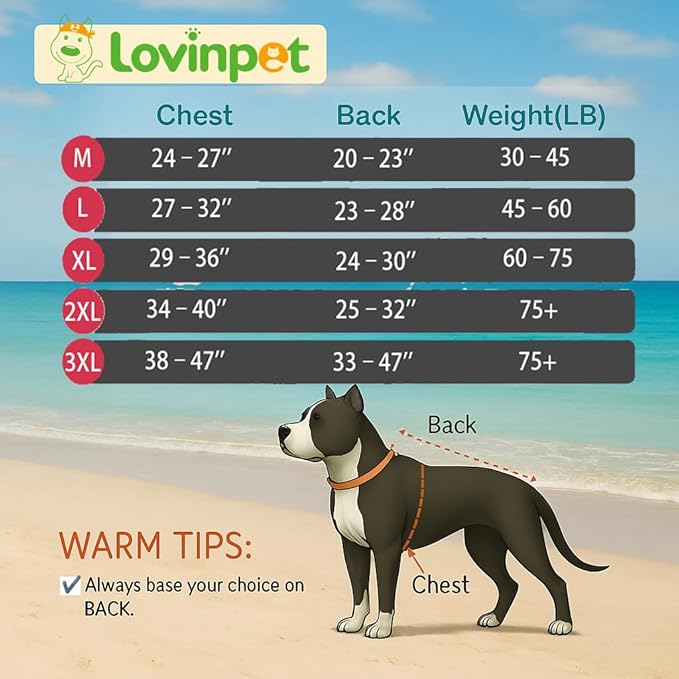 LovinPet Surgical Recovery Shirt for Large Dogs, Undershirt for Dog Coats, Lightweight Stretchy Knit Dog Onesie, Big Bites Turquoise Print Dog Jammies, UV Protection, Stop Shedding for Dogs, Medium