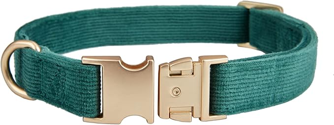 Soft Dog Collar with Metal Buckle Adjustable Durable Comfort Cotton Corduroy Collars for Small Medium Large Dogs Velvet Dog Collars,Dark Green,Large