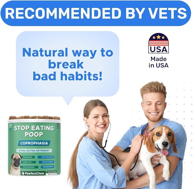 No Poo Chews for Dogs - Coprophagia & Stool Eating Deterrent with Probiotics, Digestive Enzymes & Breath Aid Support - Stop Dog Poop Eating - Made in USA - 120 Soft Chews