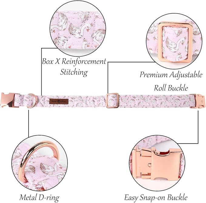 Lionet Paws Design Dogs Collar Cute Pink Sailor Bow Dog Collars for Girl Female Small Medium Dogs with Swan S
