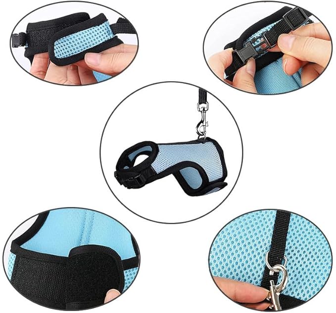 MANON ROSA Rabbit Harness and Leash Set - Adjustable Escape-Proof Training and Walking Gear for Guinea Pigs Bunnies Chinchillas Hamsters Ferrets Rats Kittens and Small Dogs Puppies Cats (Blue,S)