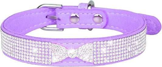 Cute Dog Collar with Bling Rhinestone, Fancy Crystal Diamond Glitter Pretty Jewel Soft Cat Collars for Small Medium Large Breed Dogs Girl Female Pet Puppy Kitten Terrier (L, Purple4)