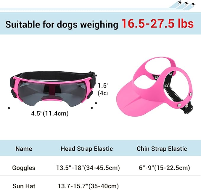 Small Dog Hat and Goggles Set–Adjustable Puppy Sun Hat UV Protection Doggy Sunglasses, Small Dogs Accessories for Party/Beach/Travel-Pink