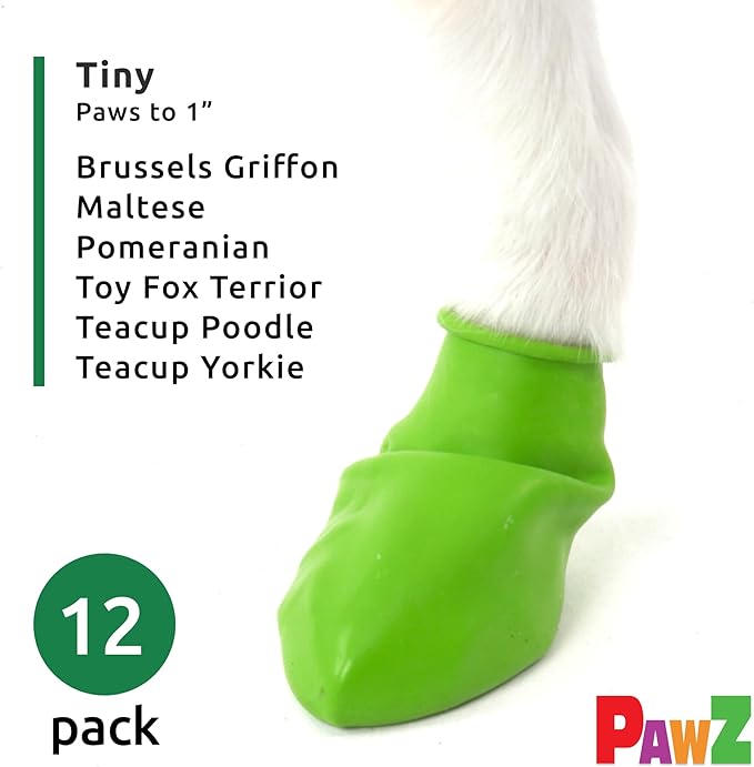 PawZ Rubber Dog Boots for Paws to 1" - All-Weather Dog Booties for Hot Pavement, Sand, Snow, Mud, and Rain - Anti Slip Dog Socks - Tiny, Green