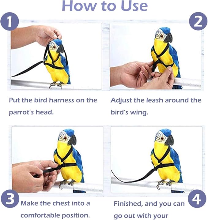 CIEOVO Bird Harness, Adjustable Parrot Nylon Leash with Anti-bite Design for Outdoor Activities Training, Suitable for Eastern Bluebonnet Parrot, Cockatoo, Parakeet, Doves 6.2ft (S)