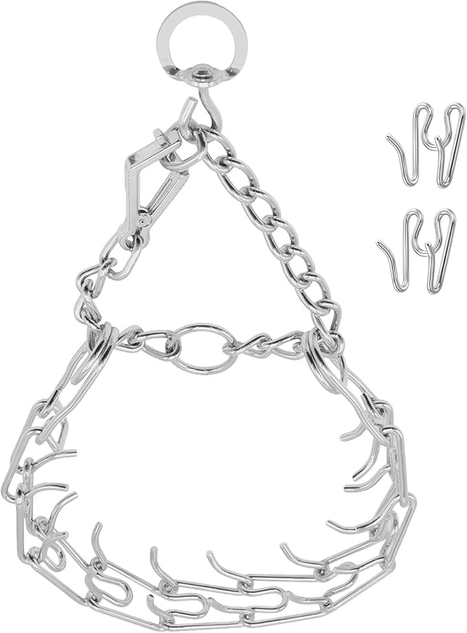 Prong Pinch Collar for Dogs with Quick Release Buckle, Adjustable Training Collar for Small Medium Large Dogs, Helps Prevent Dog from Pulling (3.8mm, Neck Size 22.44"-27.95"), Silver