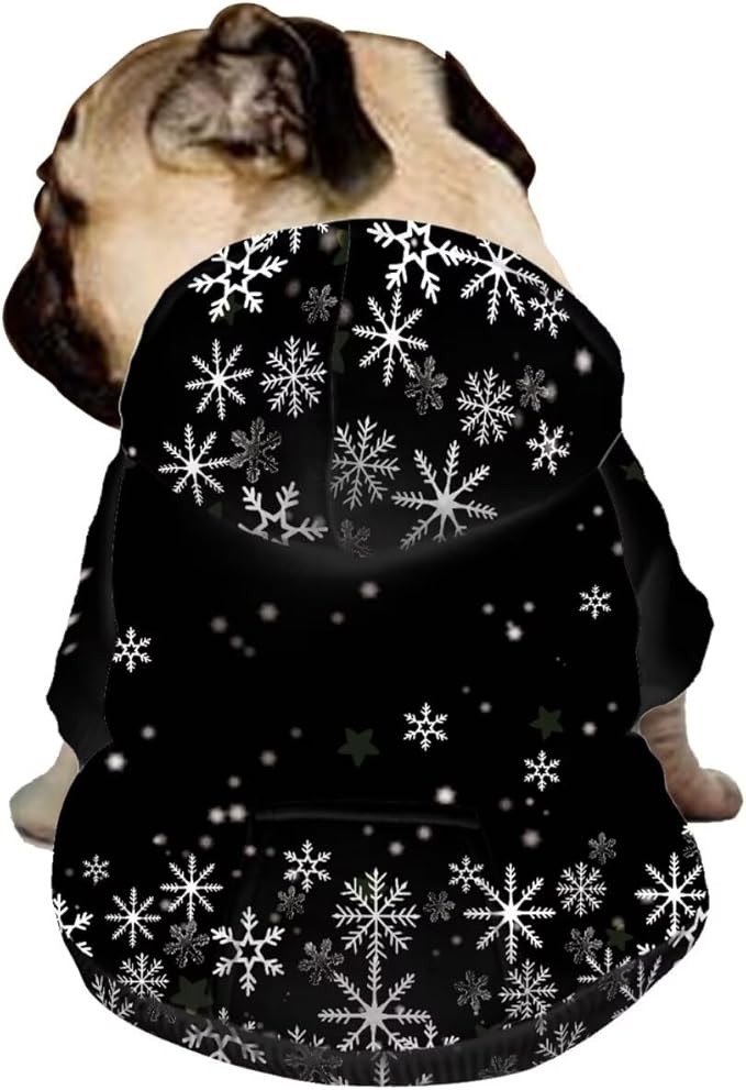 Howilath Christmas Snowflakes Dog Sweatshirt with Hood Warm Pet Clothes Comfortable Hoodie Streetwear for Small Medium Large Dogs