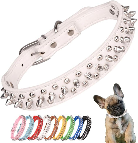 Spiked Dog Collar, Mushrooms Rivet Spike Anti-Bite Studded Protective Pet Neck Pu Leather Puppy Collars for XXS XS Small Medium Large Boy Dogs Male Cats Goat, White S