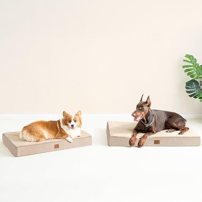 EHEYCIGA Orthopedic XXL Dog Beds for Jumbo Dogs with Removable Washable Cover for Crate, Khaki, 47x29