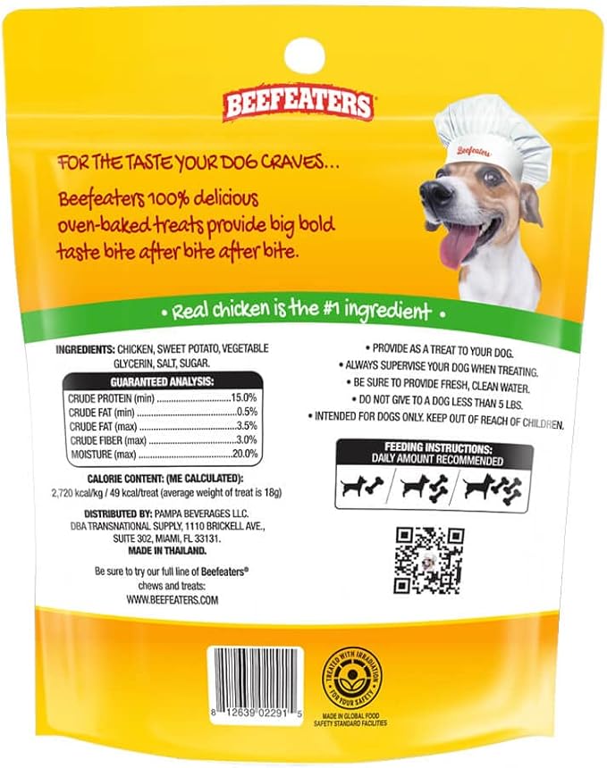 Beefeaters Sweet Potato Wrap with Chicken 28oz – Dog Treat. No Corn, Wheat, Soy or Gluten, Low Fat, Whole Muscle Jerky, Ideal for Training & Snacks