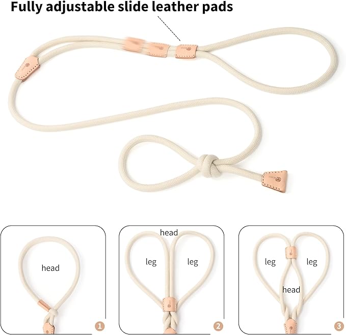Mile High Life Harness Lead No Pull, All in one Dog Lead 2-in-1, Rope Leash and Harness Two in One, Slip Leash for Puppy Small Dogs Training, 4FT White