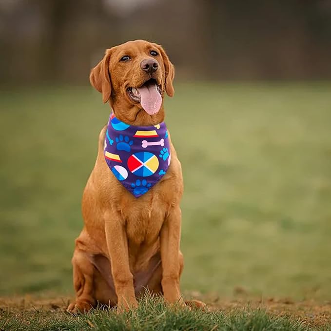 50PCS Large Dog Bandanas Summer Large Breed XL Bulk Paw Bone Print for Large Pet Big Bandanas Pack Kerchief Washable Triangle Bibs Head Scarves Scarfs for Boys and Girls Grooming Costume