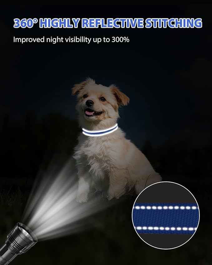 Joytale Small Dog Collar, Reflective and Adjustable Nylon Collar with Quick-Release Buckle, Lightweight No-Choke Design for Small Dogs, Navy Blue, 3/4" Width