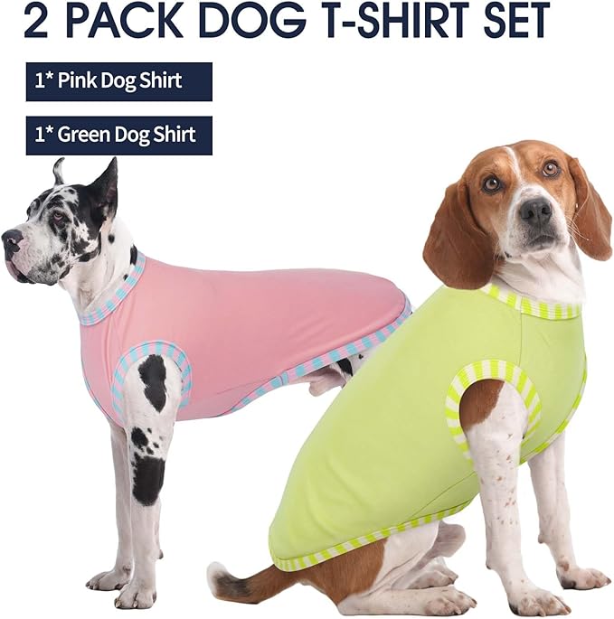 IECOii 2 Pack Dog T-Shirts for Small Medium Dogs,Lightweight & Comfortable – Easy to Wear,Machine Washable & Non - Fading – Perfect for Summer Indoor and Outdoor Use,Pink+Green,Large
