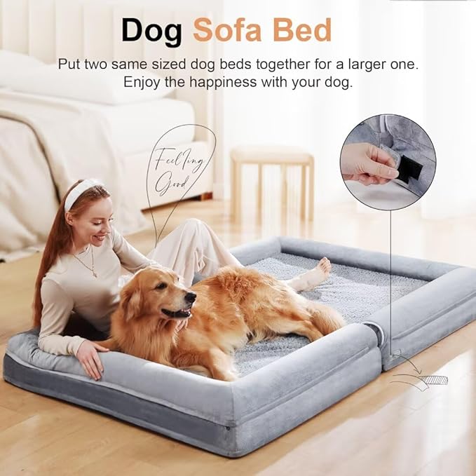 Large Dog Bed Orthopedic Washable: Jumbo Dog Bed Bolster Extra Large Dogs Egg Crate Foam Sofa Couch Waterproof Removable Cover - Grey