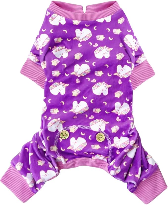 KYEESE Dog Pajamas Soft Dogs Clothes Pet Coat Velvet Dog Pajamas Small Sized Dogs Comfy Doggie Jammies Onesie Stretchy Doggie Pjs Pet Costume with Unicorn Pattern, Small