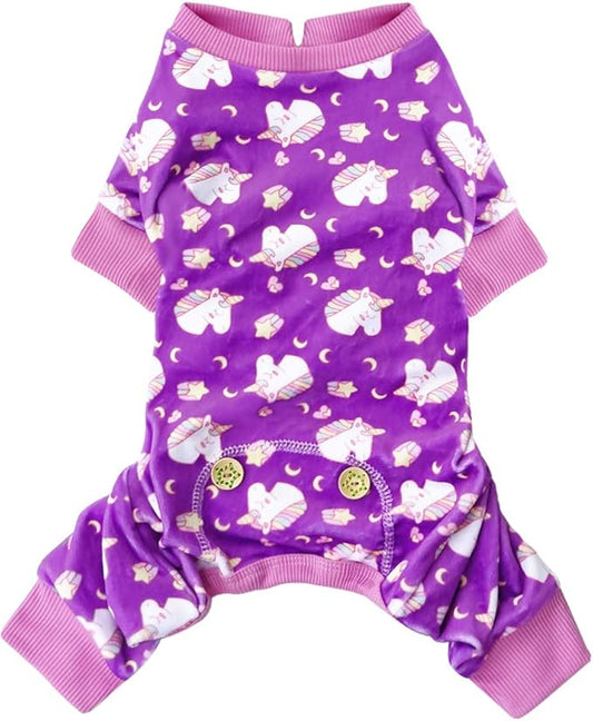 KYEESE Dog Pajamas Velvet Dog Pajamas Small Sized Dogs Dogs Pjs with Unicorn Pattern Soft Doggie Jammies Stretchy Doggie Clothes Puppy Onesie Comfy Pet Coat Pet Costume, X-Small