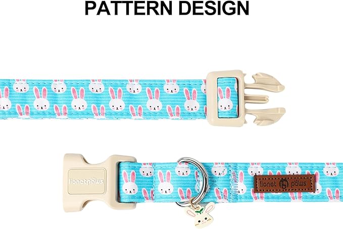 Lionet Paws Easter Dog Collar- Cute Bunny Blue Dog Collars with Plastic Buckle, Light Adjustable Dogs Collars with Rabbit Pendant for Medium Dogs