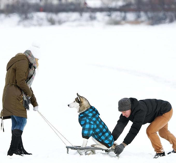 Plaid Dog Sweaters Hoodies Sweatshirts for Dogs Cats, Warm and Soft Cold Weater Coats for Christmas (Blue, X-Small)