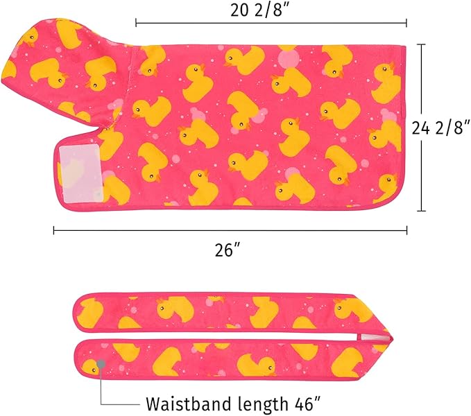 HDE Dog Bathrobe Super Absorbent Quick Drying Towel with Hood for All Dog Breeds Sizes S-XXL - Pink Rubber Ducks - M